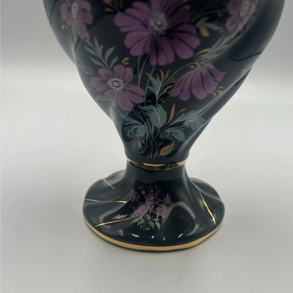 Armaga Japan Vintage Ceramic Oil Lamp Floral Gold Gilt Black Blue 527 96 32
